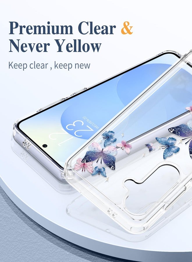 GVIEWIN for Samsung Galaxy S25 Plus Case with Screen Protector & Camera Lens Protector, [Non Yellowing] Clear Floral Hard Shockproof Bumper Women Phone Case for S25 Plus 6.7" (Colorful Butterfly) - Image 3