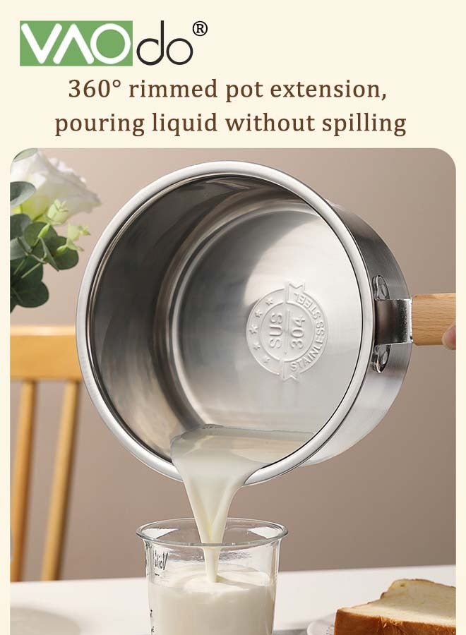 فاو دو 4 قطع من الطناجر مع مشابك وقمع، وعاء حليب من الفولاذ المقاوم للصدأ 304 غير مطلي مع غطاء من الزجاج المقوى متوافق مع جميع مواقد الطهي - Image 3