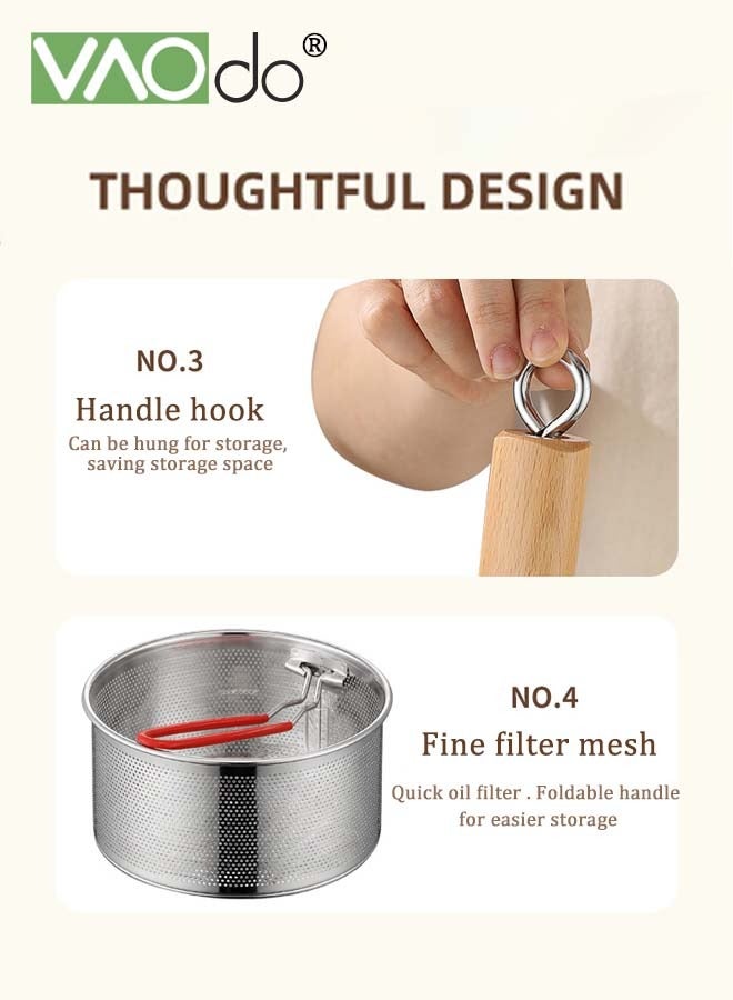 فاو دو 4 قطع من الطناجر مع مشابك وقمع، وعاء حليب من الفولاذ المقاوم للصدأ 304 غير مطلي مع غطاء من الزجاج المقوى متوافق مع جميع مواقد الطهي - Image 5