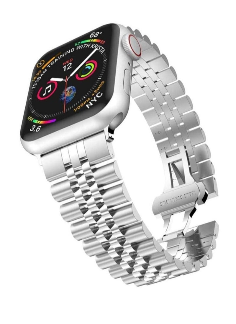 Replacement Band Compatible with Apple Watch 45mm,Stainless Steel Solid Strap Metal Bracelet for Apple Watch Series 7/ - Image 1