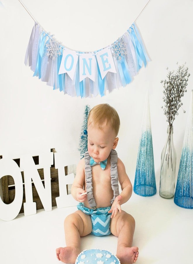 HIKLO Winter Onederland Highchair Banner - Snowflake First Birthday High Chair Banner, Winter Wonderland One party Decoration, Party Supplies for 1st Birthday Baby, Snowflake Birthdays Party Photo Props (Blue Winter Onederland Highchair Banner) - Image 4