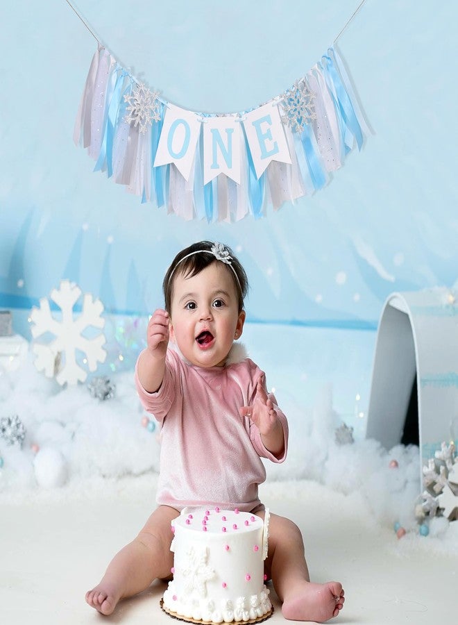 HIKLO Winter Onederland Highchair Banner - Snowflake First Birthday High Chair Banner, Winter Wonderland One party Decoration, Party Supplies for 1st Birthday Baby, Snowflake Birthdays Party Photo Props (Blue Winter Onederland Highchair Banner) - Image 3