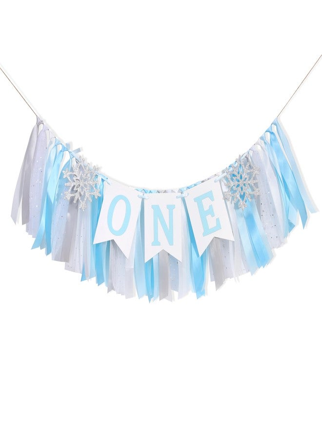 HIKLO Winter Onederland Highchair Banner - Snowflake First Birthday High Chair Banner, Winter Wonderland One party Decoration, Party Supplies for 1st Birthday Baby, Snowflake Birthdays Party Photo Props (Blue Winter Onederland Highchair Banner) - Image 1