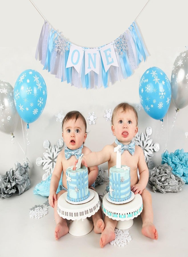 HIKLO Winter Onederland Highchair Banner - Snowflake First Birthday High Chair Banner, Winter Wonderland One party Decoration, Party Supplies for 1st Birthday Baby, Snowflake Birthdays Party Photo Props (Blue Winter Onederland Highchair Banner) - Image 5