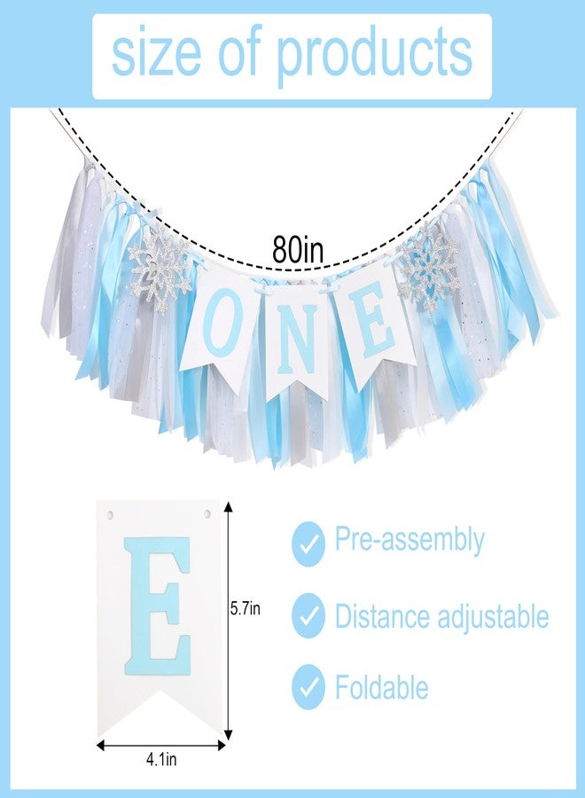 HIKLO Winter Onederland Highchair Banner - Snowflake First Birthday High Chair Banner, Winter Wonderland One party Decoration, Party Supplies for 1st Birthday Baby, Snowflake Birthdays Party Photo Props (Blue Winter Onederland Highchair Banner) - Image 2