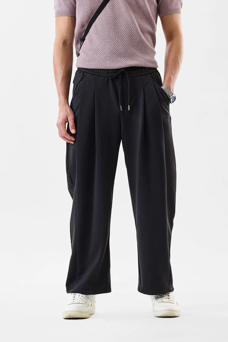 سنيتش Black Textured Relaxed Casual Trousers