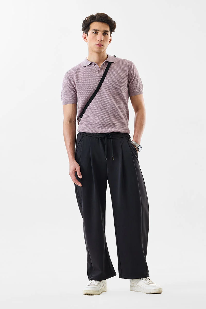 سنيتش Black Textured Relaxed Casual Trousers
