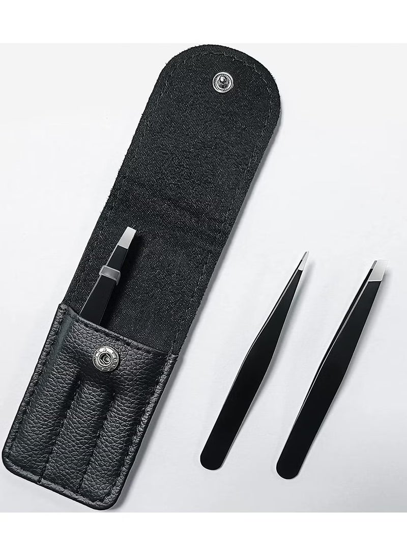 NIKITA.VIVI 3 Pcs Eyebrow Tweezers Set,Stainless Steel Precision Tweezer Kit for Eyebrows Facial Hair,Brow Tweezer Professional Tweezers Ingrown Hair & Splinter Removal Tool with Travel Case Leather - Image 2