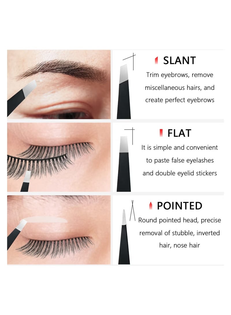 NIKITA.VIVI 3 Pcs Eyebrow Tweezers Set,Stainless Steel Precision Tweezer Kit for Eyebrows Facial Hair,Brow Tweezer Professional Tweezers Ingrown Hair & Splinter Removal Tool with Travel Case Leather - Image 3