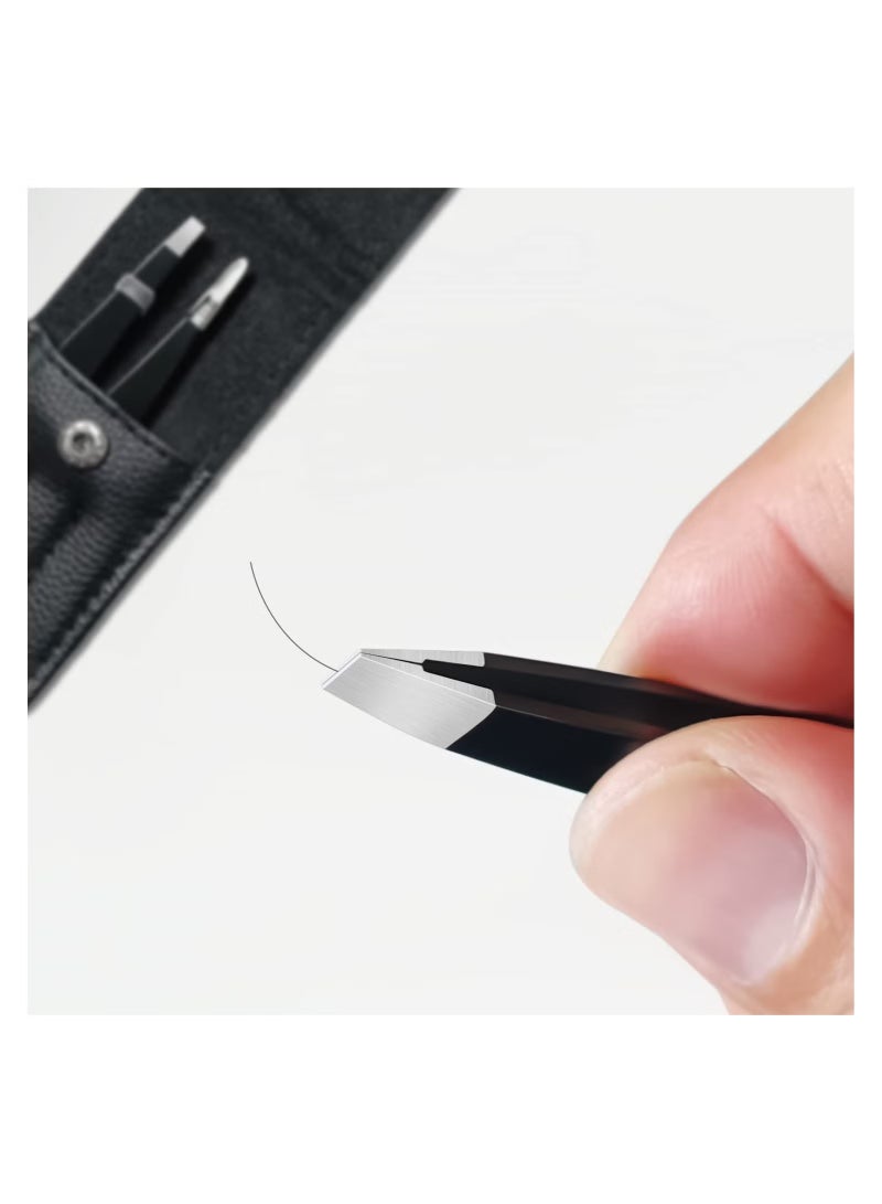 NIKITA.VIVI 3 Pcs Eyebrow Tweezers Set,Stainless Steel Precision Tweezer Kit for Eyebrows Facial Hair,Brow Tweezer Professional Tweezers Ingrown Hair & Splinter Removal Tool with Travel Case Leather - Image 5