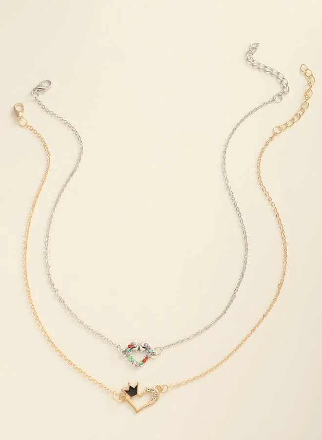 Pack of 2 -Girls Multi-Color Heart Pendant Necklaces