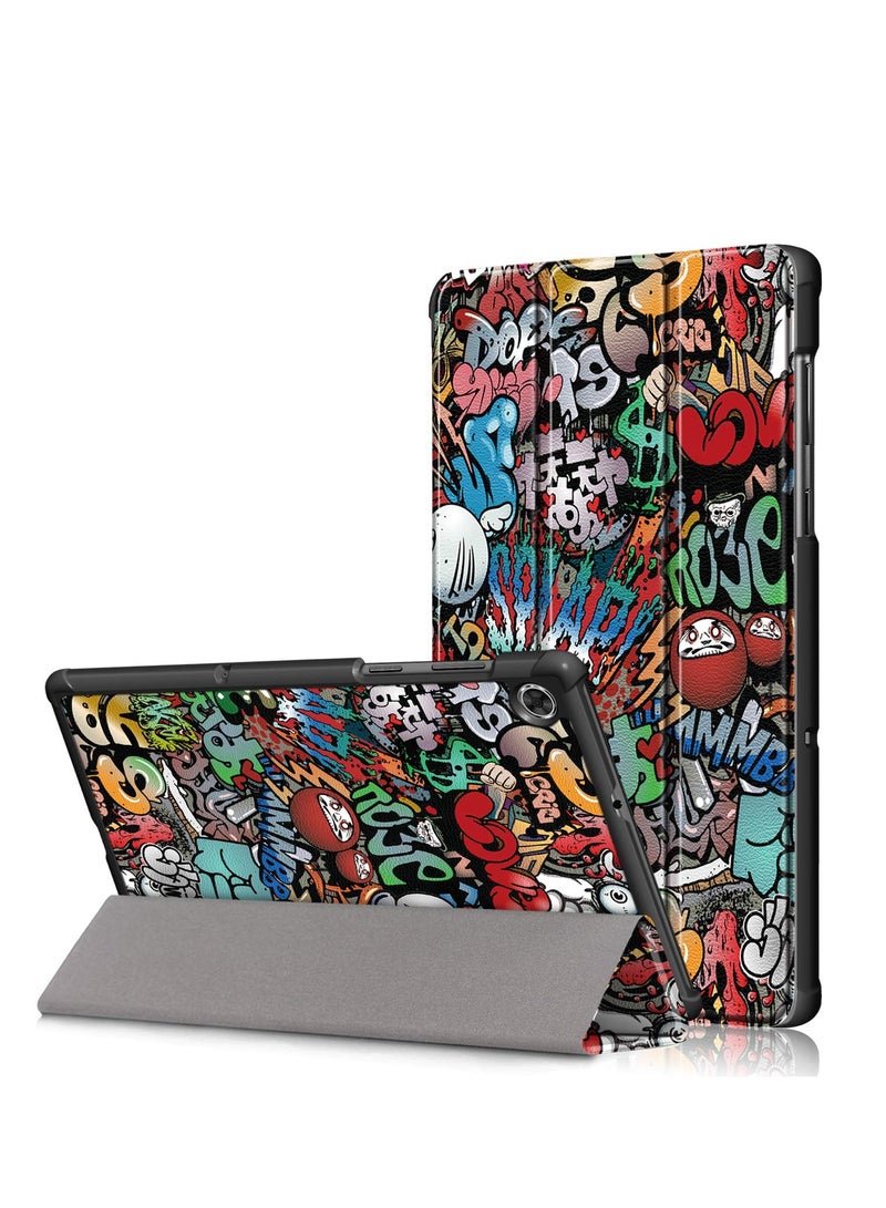 Leather Case for Lenovo M10 HD 2nd Gen 10.1 Inch 2020 (TB-X306X/TB-X306F) Light Weight Slim Tri-Fold Case Magnetic Cover Stand -Graffiti - Image 1
