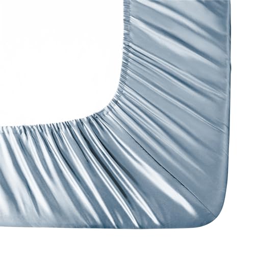 Ersmak Silk Satin Fitted Sheet, Soft Deep Pocket Bottom Luxury Queen Fitted Sheet, Wrinkle Free, Breathable, Fade Resistant - Baby Blue - Image 4