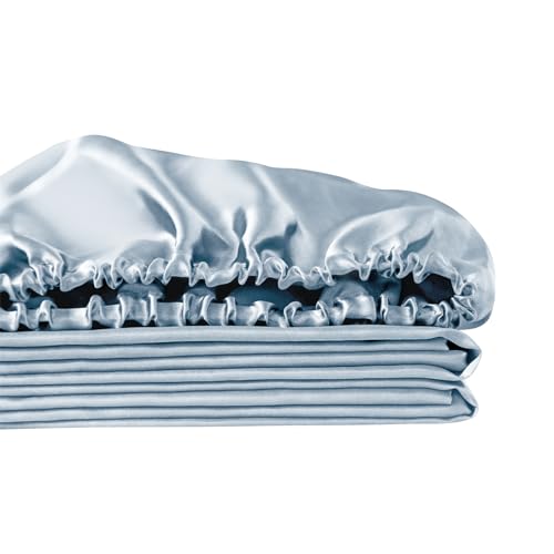 Ersmak Silk Satin Fitted Sheet, Soft Deep Pocket Bottom Luxury Queen Fitted Sheet, Wrinkle Free, Breathable, Fade Resistant - Baby Blue - Image 5