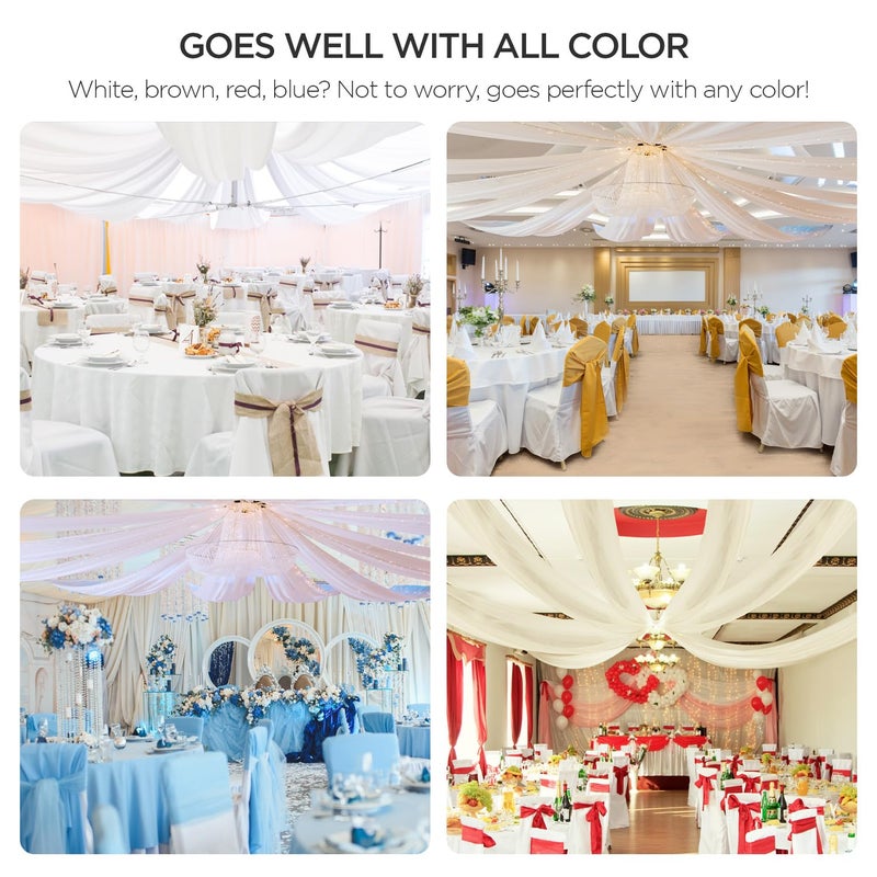 boldworks Ceiling Drapes Hanging Kit for Weddings Tent Bedroom Draping Parties Decoration White Fabric Includes Hoop Ring Set 5ft x 10ft Pack of 6 - Image 3