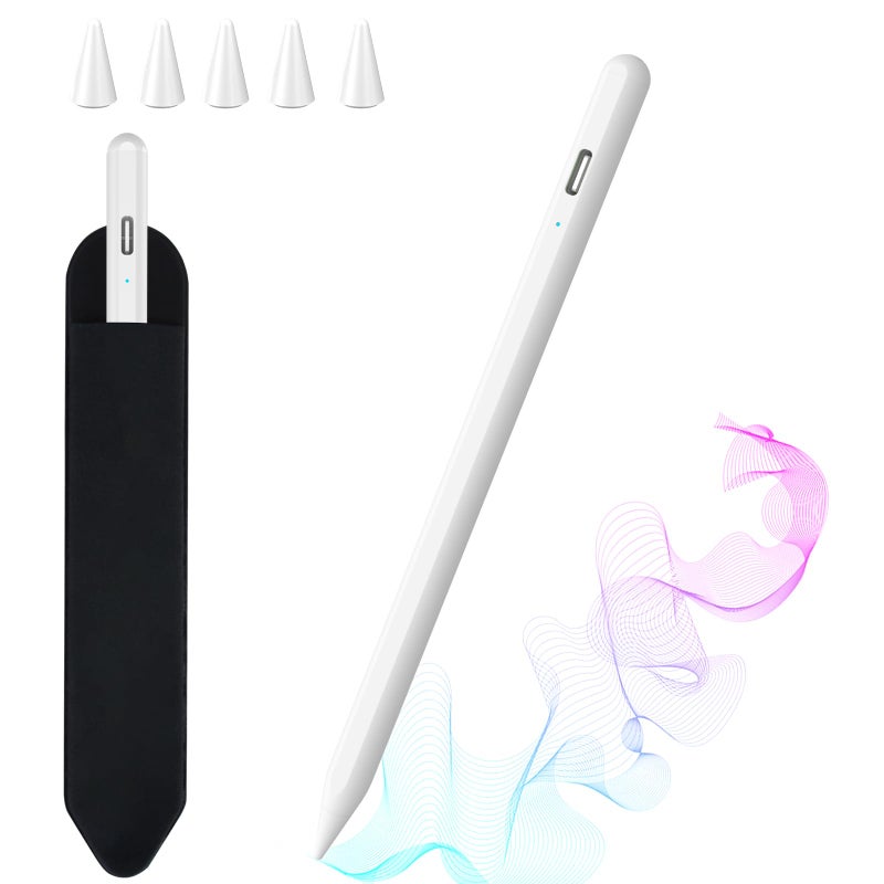COO Stylus Pen for iPad, Button Fast Charging Pencil with Digit Indicator Light capacitive Pen (White) - Image 1
