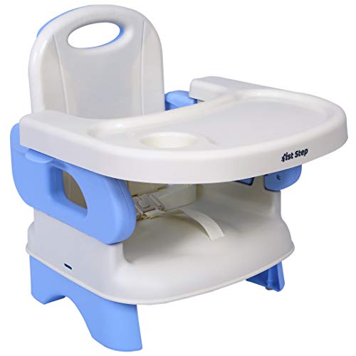 1st Step 2 in 1 Portable Booster Seat Cum Feeding Chair with 2 Level Height Adjustment and 5 Point Safety Harness (Blue) - Image 1