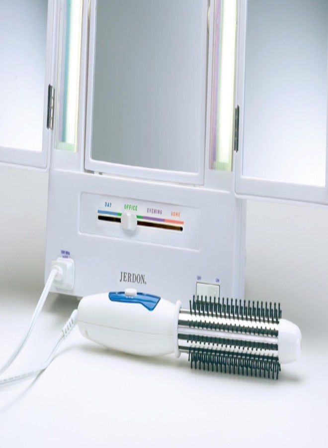 JERDON Tri-Fold Two-Sided Makeup Mirror with Lights - Vanity Mirror with 5X-1X Magnification & Multiple Light Settings - White - Model JGL9W - Image 4