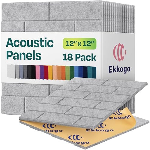 Ekkogo Acoustic Panels 18-Pack Soundproof Wall Panels 12"X12"X0.4" Brick Style Sound Panels Premium Sound Dampening Panels Easy Self Adhesive Installation - [Smoky White] - Image 1