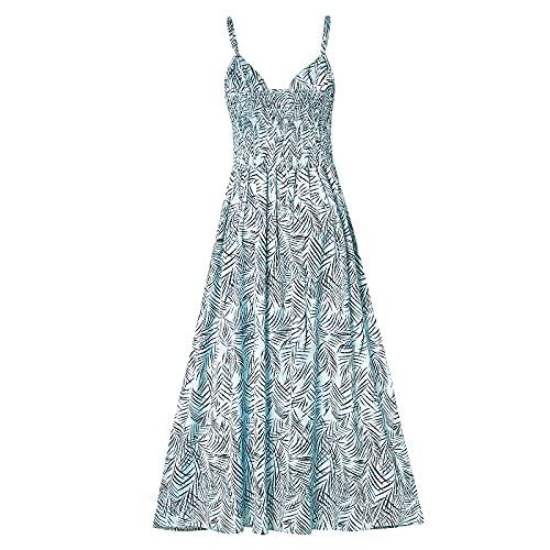 Fashionme Women Spaghetti Strap Midi Satin Dresses Tie Front Backless Split Summer Casual Floral Dress Hollow Flowy Slip Dress Sundresses Wedding Guest Beach Cocktail Graduation B-Light Blue - Image 5