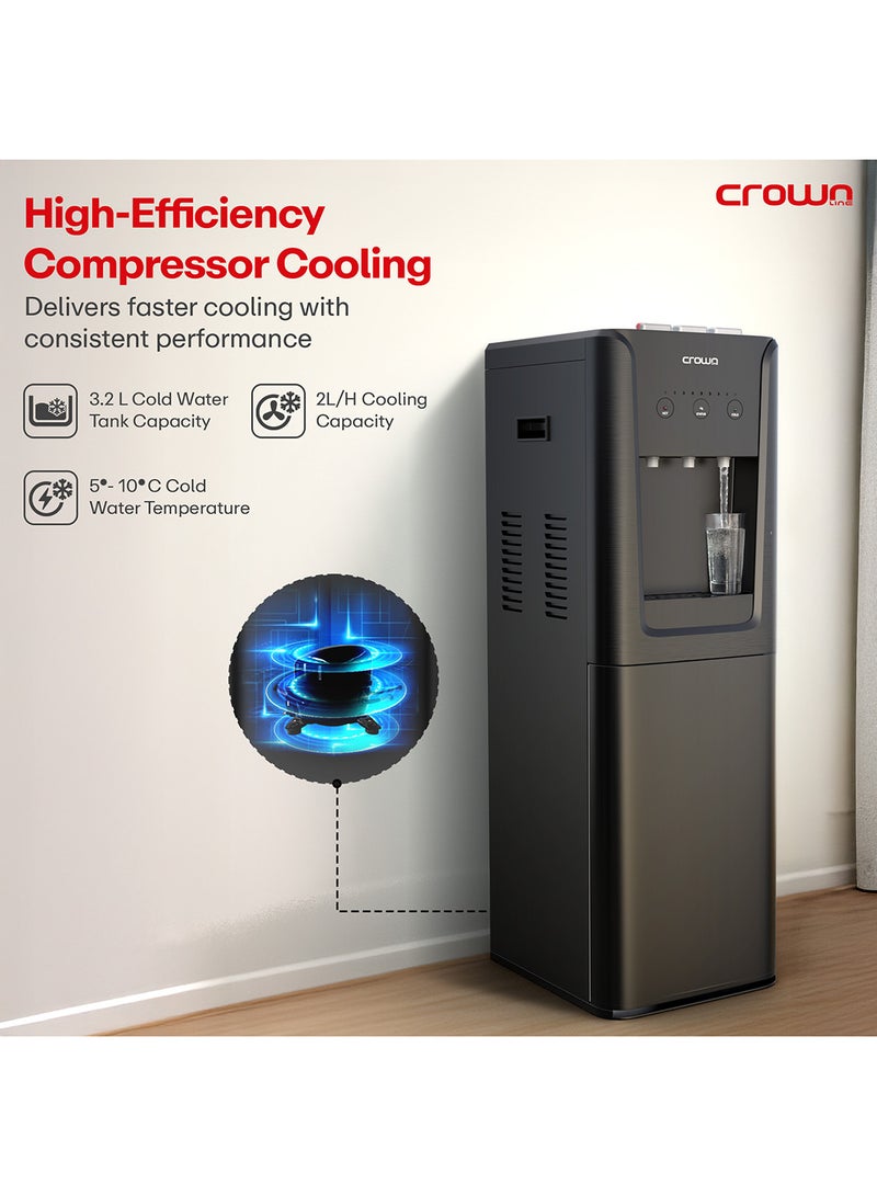 Crownline WD-466 Bottom Loading Water Dispenser – Hot, Cold & Normal Water, Black Finish, Energy Efficient, Child Safety Lock, LED Indicators, Stainless Steel Tank for Home or Office WD-466 black - Image 4