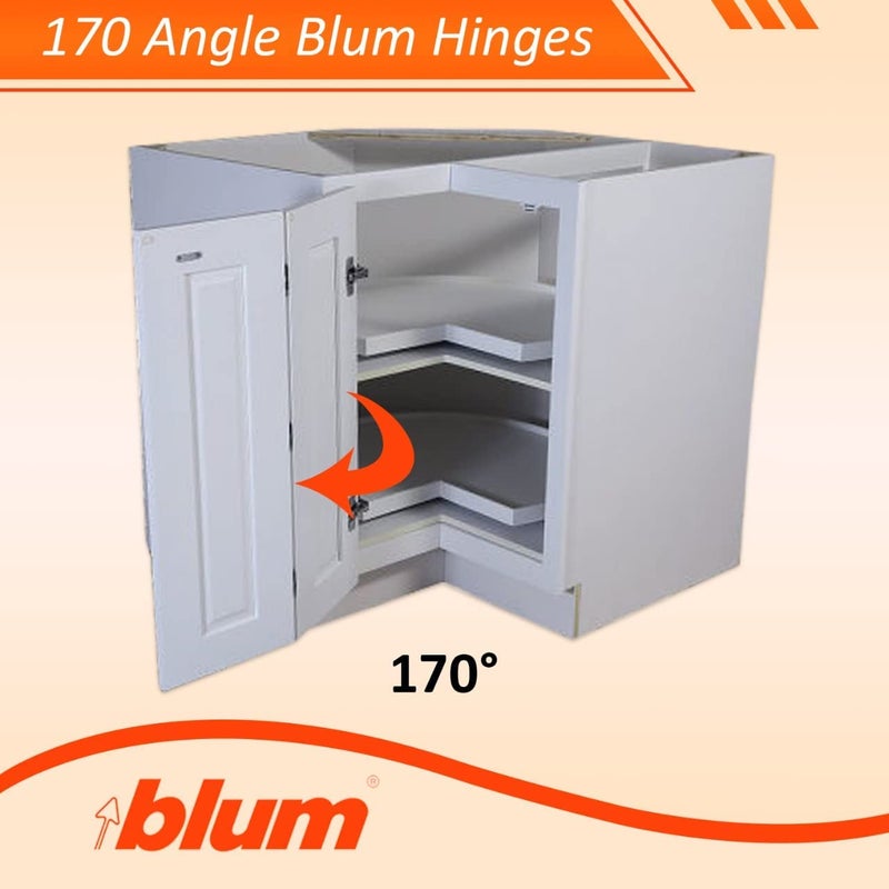 Blum 170 Degree (B71T655) Cabinet Hinges Bundle â€“ Pack of 2 Full Overlay Self Close Door Face Frame Nickel Hinges with Bumpers & 8 Screws Lazy Susan Corner Cabinet Hinges Concealed European Hinges - Image 4
