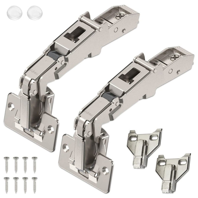 Blum 170 Degree (B71T655) Cabinet Hinges Bundle â€“ Pack of 2 Full Overlay Self Close Door Face Frame Nickel Hinges with Bumpers & 8 Screws Lazy Susan Corner Cabinet Hinges Concealed European Hinges - Image 1