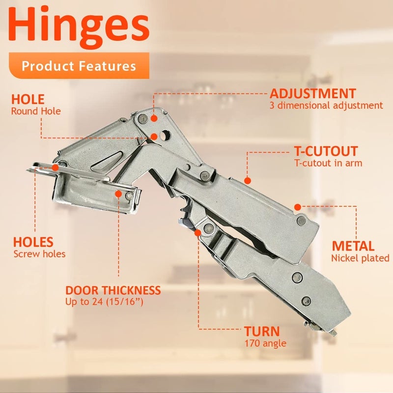 Blum 170 Degree (B71T655) Cabinet Hinges Bundle â€“ Pack of 2 Full Overlay Self Close Door Face Frame Nickel Hinges with Bumpers & 8 Screws Lazy Susan Corner Cabinet Hinges Concealed European Hinges - Image 2