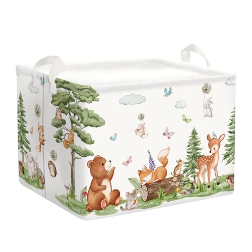 HUUMONSS Forest Animals Baby Laundry Hamper Collapsible Clothes Kids Storage Basket Bear Fox Large Boys Girls Gift Toy Box Bin for Nursery Squirrels 36L - Image 1