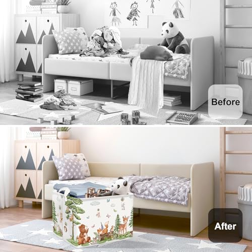 HUUMONSS Forest Animals Baby Laundry Hamper Collapsible Clothes Kids Storage Basket Bear Fox Large Boys Girls Gift Toy Box Bin for Nursery Squirrels 36L - Image 3