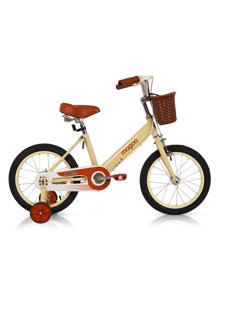 MOGOO Kids Retro Classic Style Vintage Basket Road Bike With Training Wheels For 5-8 Years 16 Inch Beige  - Image 1