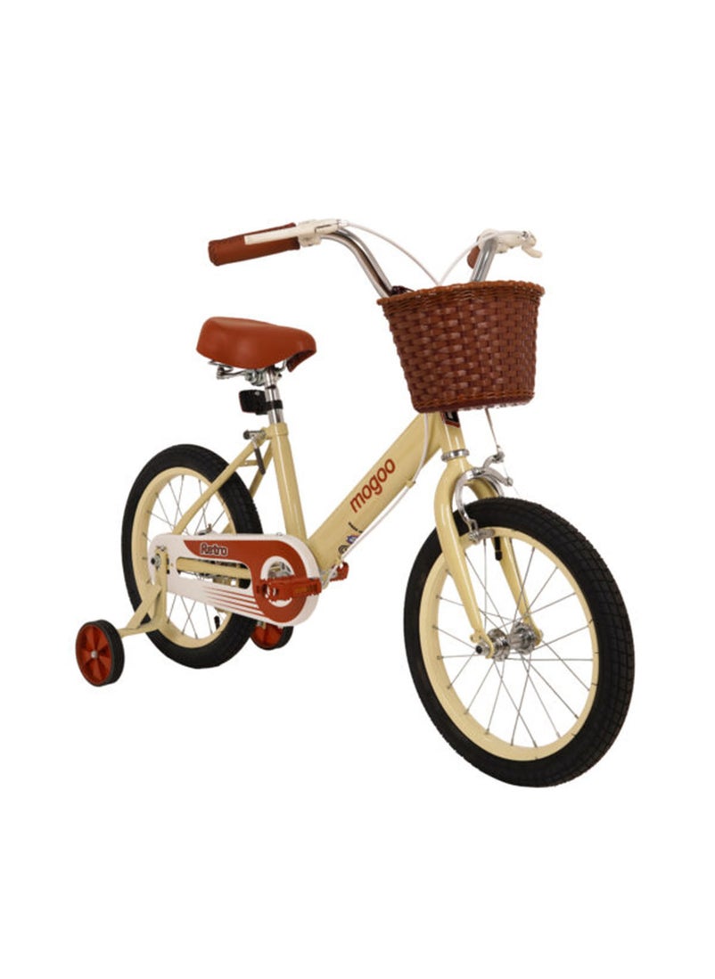 MOGOO Kids Retro Classic Style Vintage Basket Road Bike With Training Wheels For 5-8 Years 16 Inch Beige  - Image 2