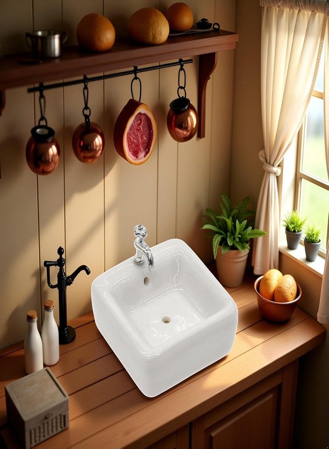 GOUDOGEDC 1:12 Scale Ceramic Sink with Removable Faucet - Miniature Dollhouse Bathroom and Kitchen Accessories for Victorian Style Decor, Realistic Doll House Furniture (Durable Resin Basin Set) - Image 5