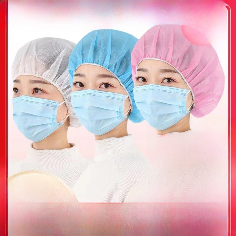 Thickened Disposable Non-Woven Caps Dustproof Hair Protection for Kitchen Pink