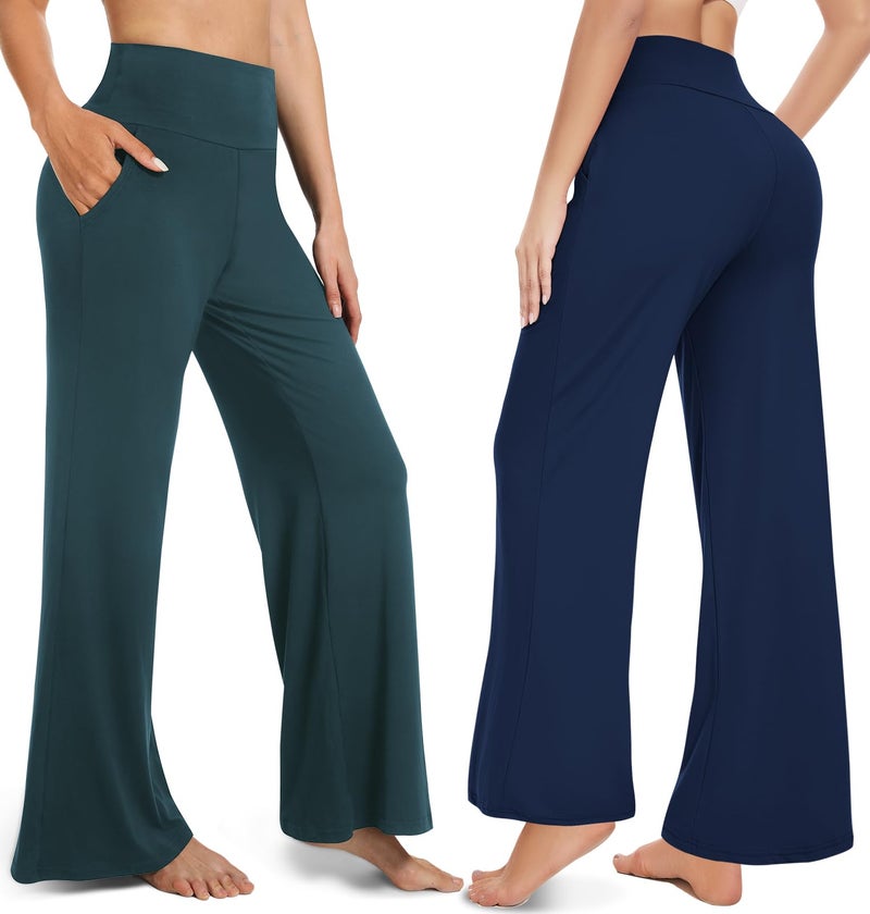 FULLSOFT 3 Pack Women's Wide Leg Yoga Pants Comfy Loose Sweatpants High Waisted Lounge Casual Workout Joggers Pants with Pockets(Black,Dark Green,Navy Blue,X-Large) - Image 2