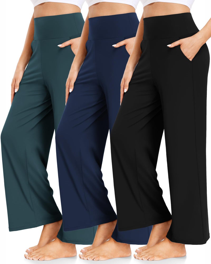 FULLSOFT 3 Pack Women's Wide Leg Yoga Pants Comfy Loose Sweatpants High Waisted Lounge Casual Workout Joggers Pants with Pockets(Black,Dark Green,Navy Blue,X-Large) - Image 1