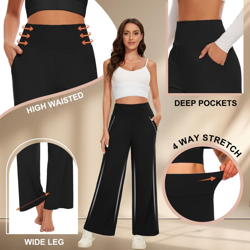 FULLSOFT 3 Pack Women's Wide Leg Yoga Pants Comfy Loose Sweatpants High Waisted Lounge Casual Workout Joggers Pants with Pockets(Black,Dark Green,Navy Blue,X-Large) - Image 4