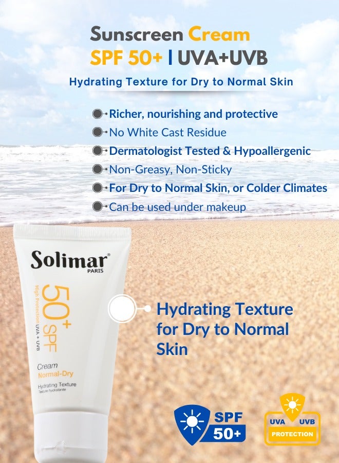 Solimar Paris Sun Block SPF 50+ Cream 50ml - for Normal to Dry Skin, No White Cast or Residue, Invisible finish - Image 2