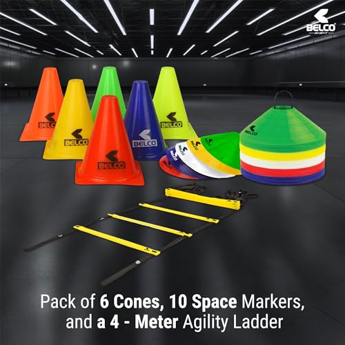 BELCO Sports 9 Inch Cones Pack 6,10 Space Markers and 4 Meter Ladder Agility Combos (Set-1) - Image 5