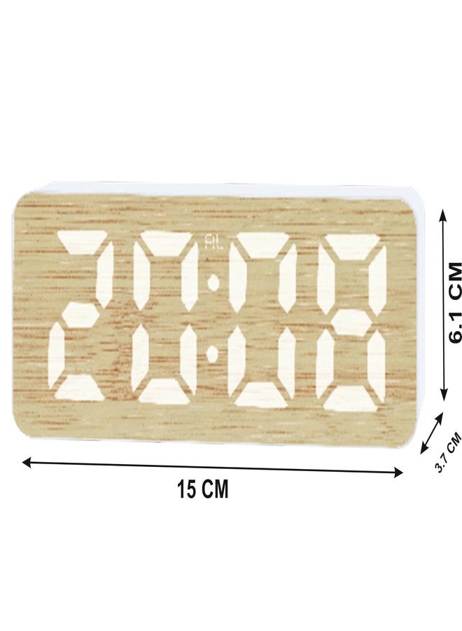 Nispruhay LED Alarm Clock Digital Table Bamboo Surface with Workday Temperature Alert Quartz Desk Clock for Study Room Home Bedroom Kitchen - Image 2