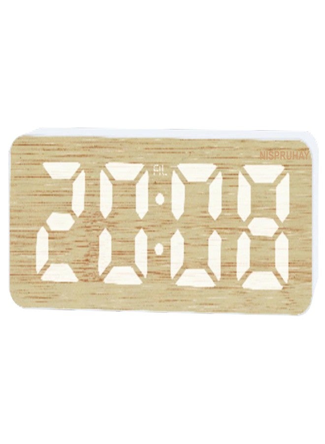 Nispruhay LED Alarm Clock Digital Table Bamboo Surface with Workday Temperature Alert Quartz Desk Clock for Study Room Home Bedroom Kitchen - Image 1