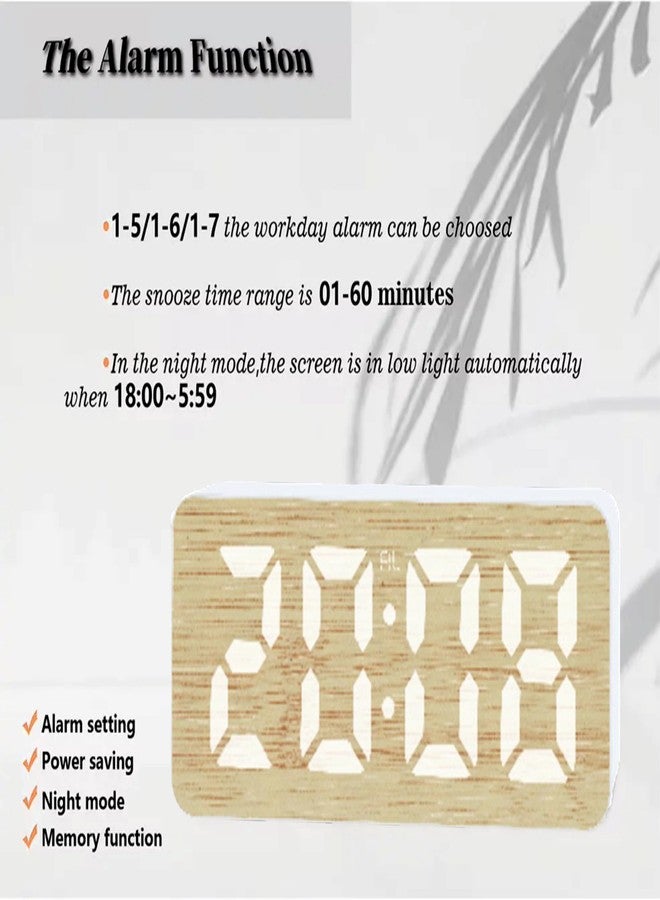 Nispruhay LED Alarm Clock Digital Table Bamboo Surface with Workday Temperature Alert Quartz Desk Clock for Study Room Home Bedroom Kitchen - Image 4