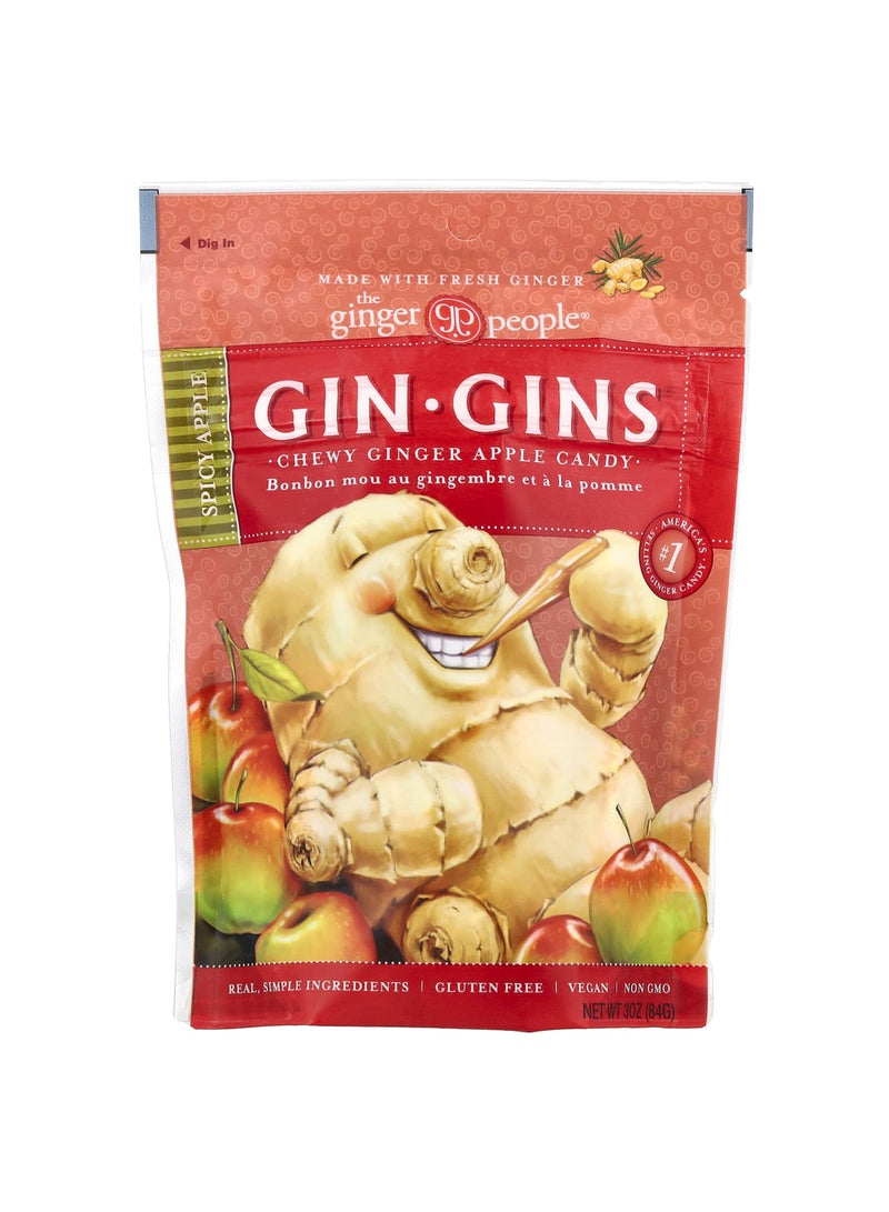 Gin Gins®, Chewy Ginger Apple Candy, Spicy Apple, 3 oz (84 g)
