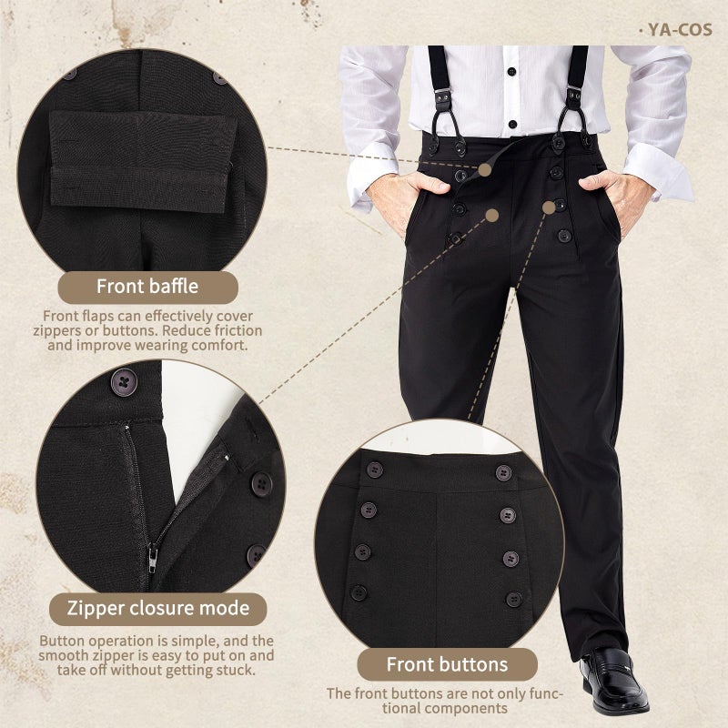 Ya-cos Men Steampunk Pants Classic Victorian Pants Adult Vintage Gothic Trousers Cosplay Costume - Image 2