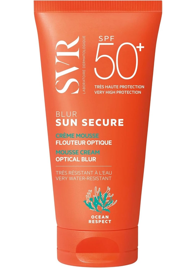 اس في أر كريم SVR كريم صن سيكيور بلور، كريم رغوي لتنعيم البشرة، عامل حماية من الشمس SPF50+، خالٍ من العطور، 50 مل - Image 1