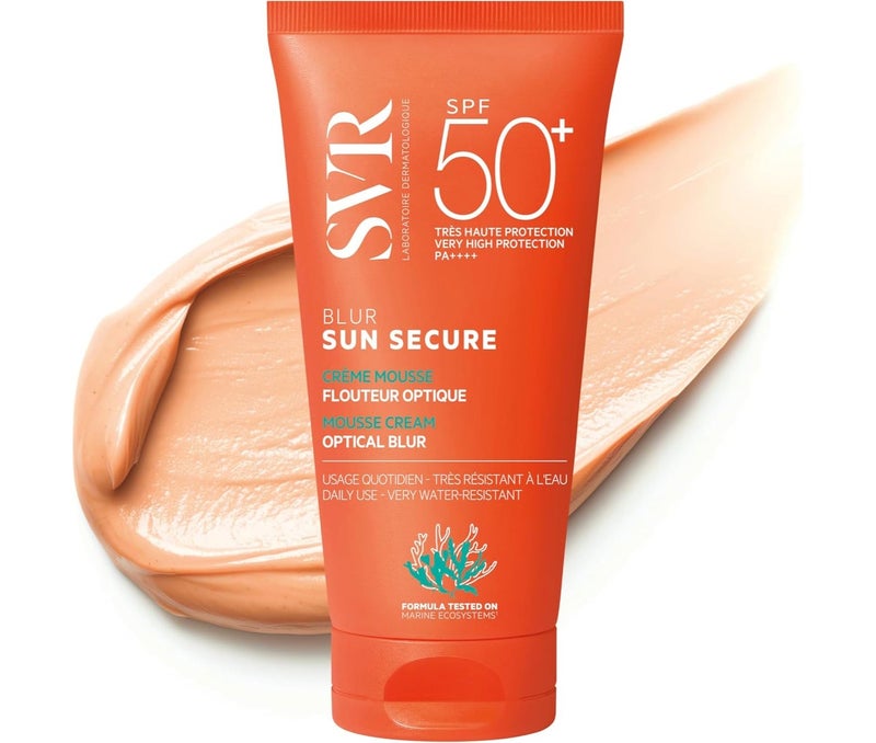 اس في أر كريم SVR كريم صن سيكيور بلور، كريم رغوي لتنعيم البشرة، عامل حماية من الشمس SPF50+، خالٍ من العطور، 50 مل - Image 1