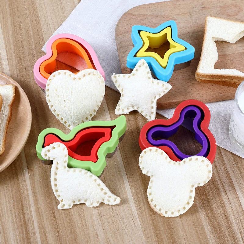 Elfkitwang Sandwich Cutter and Sealer Set,4 Pcs Bread Sandwich Decruster Pancake Maker DIY Cookie Cutters for Kids Bento,Heart Dinosaur Star Mouse Shapes Mold. - Image 3
