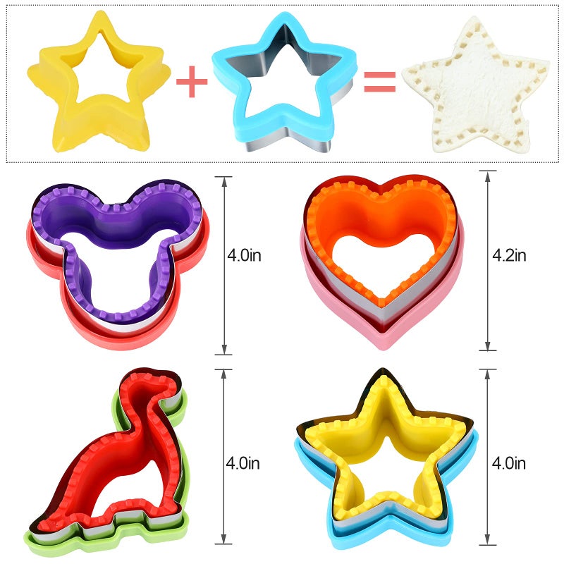 Elfkitwang Sandwich Cutter and Sealer Set,4 Pcs Bread Sandwich Decruster Pancake Maker DIY Cookie Cutters for Kids Bento,Heart Dinosaur Star Mouse Shapes Mold. - Image 2