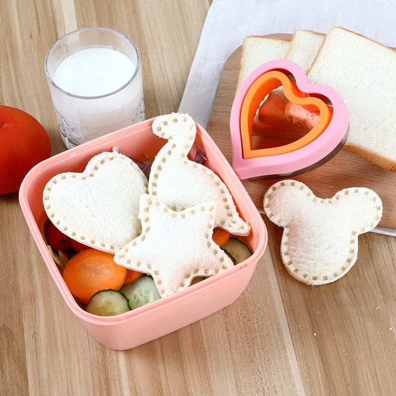 Elfkitwang Sandwich Cutter and Sealer Set,4 Pcs Bread Sandwich Decruster Pancake Maker DIY Cookie Cutters for Kids Bento,Heart Dinosaur Star Mouse Shapes Mold. - Image 4