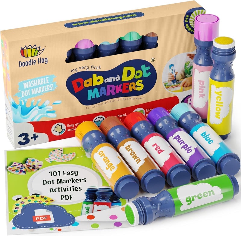 DOODLE HOG Washable Dot Markers for Toddlers 1-3 Years, 8 Colors Bingo Markers, Paint Marker for Kids Preschool, Non Toxic Arts and Crafts Supplies - Image 1